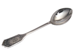 Серебряная столовая ложка с вензелем и черневым узором на ручке «Фамильный»